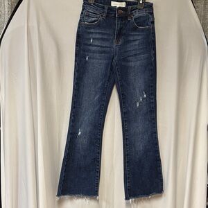 Risen Dark Blue Distressed Flare Jeans